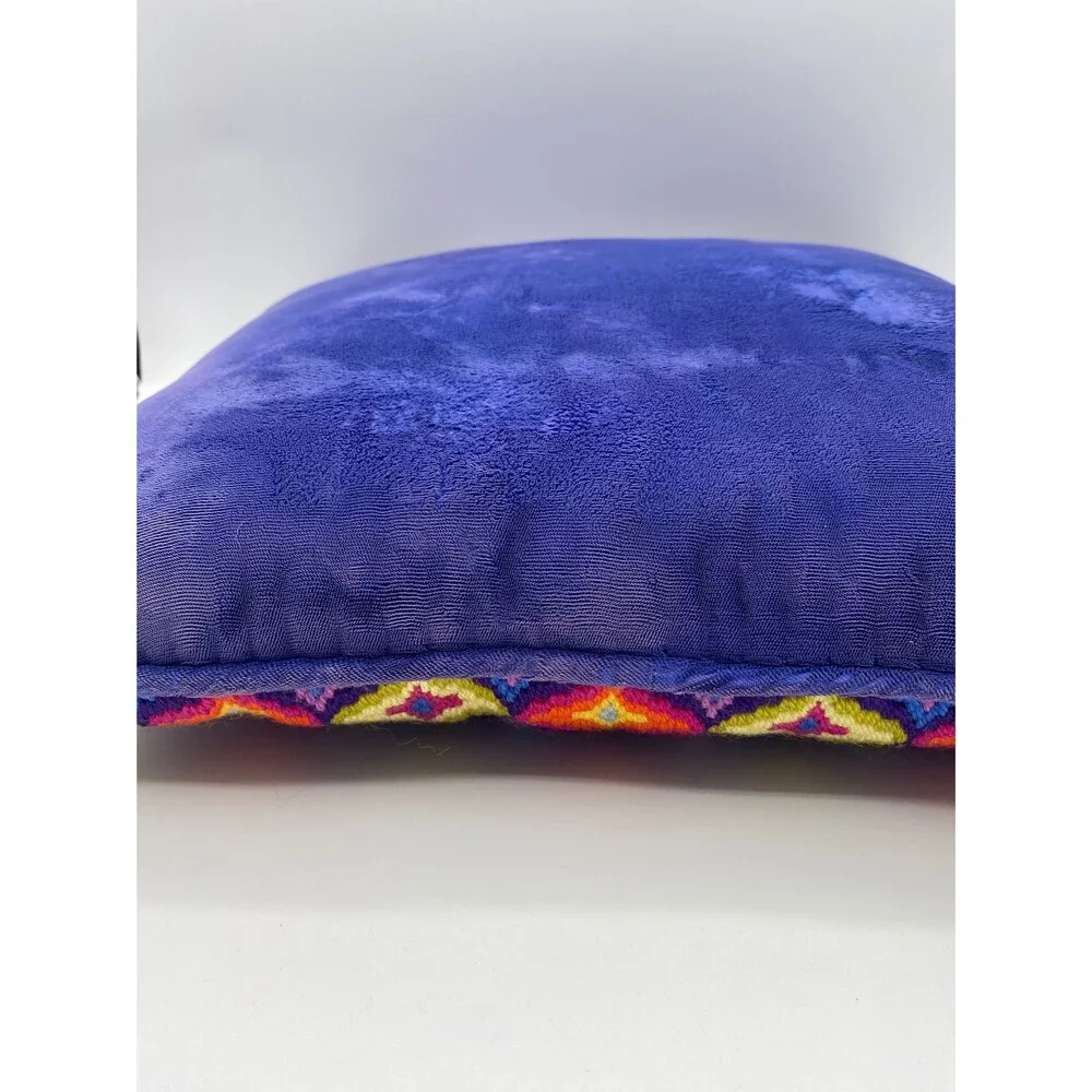 Bargello Needlepoint Pillow Vintage Groovy Throw Pillow w Purple Velvet Backside